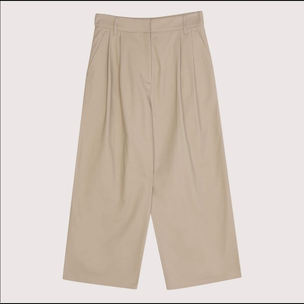 Oak + Fort Wide Leg Trouser Pant in Cream - Picture 4 of 9